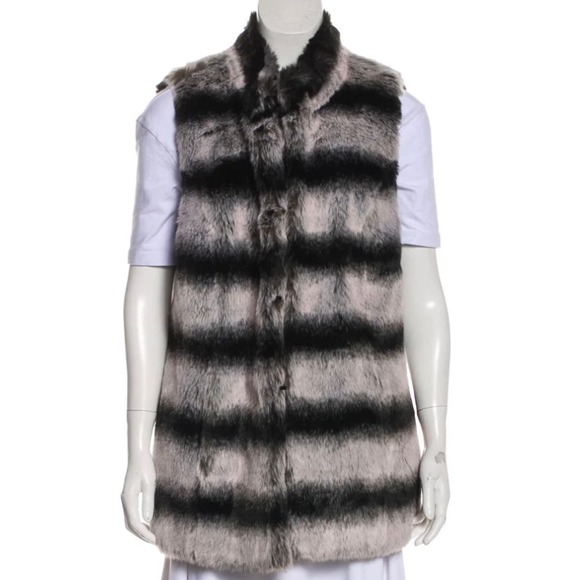 Rachel Zoe Faux Fur Striped Vest - Size Large - Vintage Inspired WC30 - Picture 6 of 9